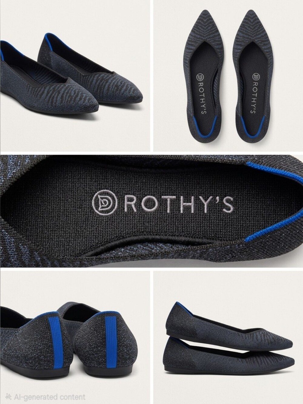 Rothy’s The Point Midnight Metallic Chevron Pointed Toe Flats Navy Blue Black 9 - Picture 2 of 4
